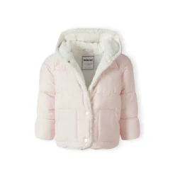 Baby unisex padded jacket with faux fur trim light pink