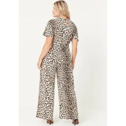 BeYou Animal Print Wide Leg Jumpsuit Womens