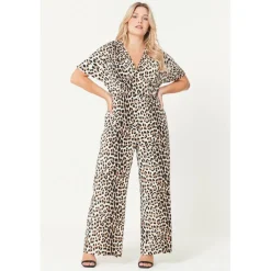 BeYou Animal Print Wide Leg Jumpsuit Womens