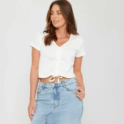 BeYou Ruched Rib Top Womens