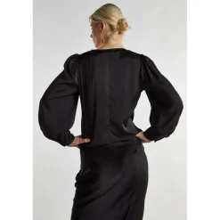 Black Satin Long Sleeve Top