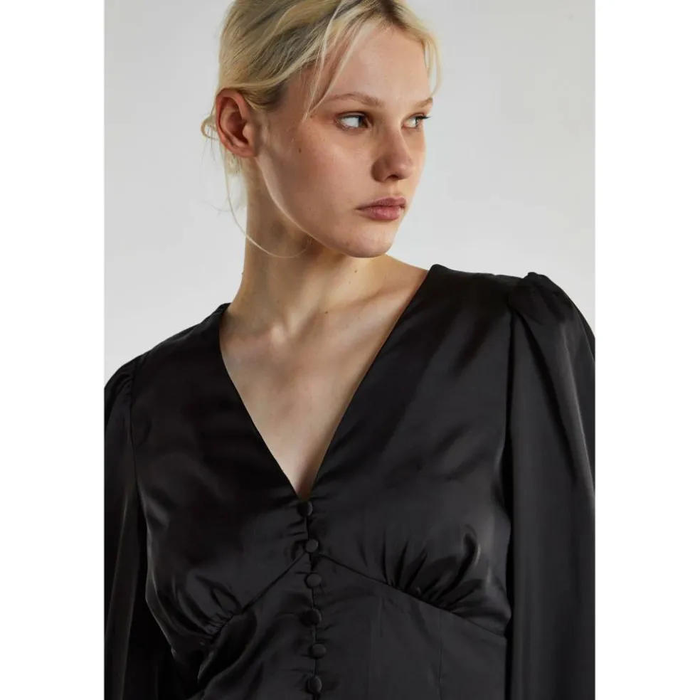Black Satin Long Sleeve Top
