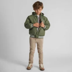 Boys baseball jacket detachable hood embroidery khaki