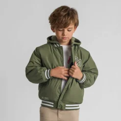 Boys baseball jacket detachable hood embroidery khaki