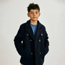 Boys coat double breasted with lapel navy