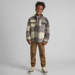 Boys padded shirt jacket wool blend grey check