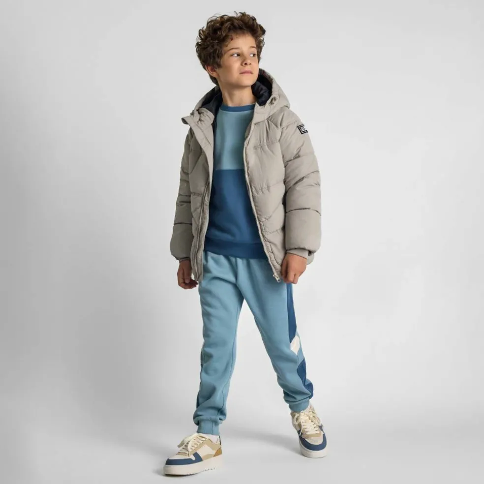 Boys quilted jacket with hood zip pockets grey