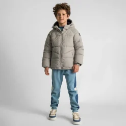 Boys quilted jacket with hood zip pockets grey