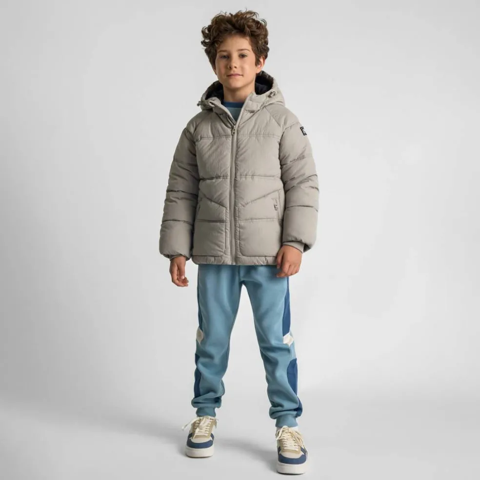 Boys quilted jacket with hood zip pockets grey