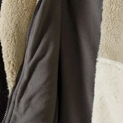 Boys sherpa fleece jacket contrast pocket brown