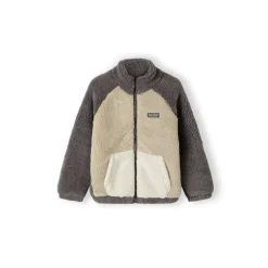 Boys sherpa fleece jacket contrast pocket brown