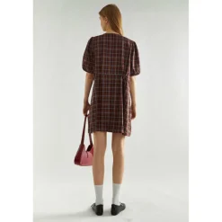 Brown-Blue Check Tie-Front Mini-Dress