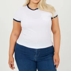 BS Plus Size Short Sleeve T-shit with Contrast Neck and Sleeve Rib and Pocket