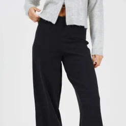 BS Womens Charcoal Ribbed Wide Leg Trousers