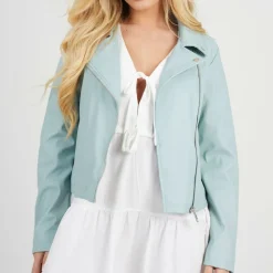 BS Womens Faux Leather Sage Green Biker Jacket