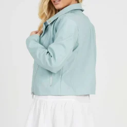 BS Womens Faux Leather Sage Green Biker Jacket