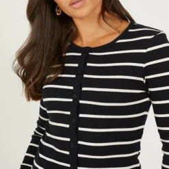 BS Womens Long Sleeve Button Down Striped Jersey Top