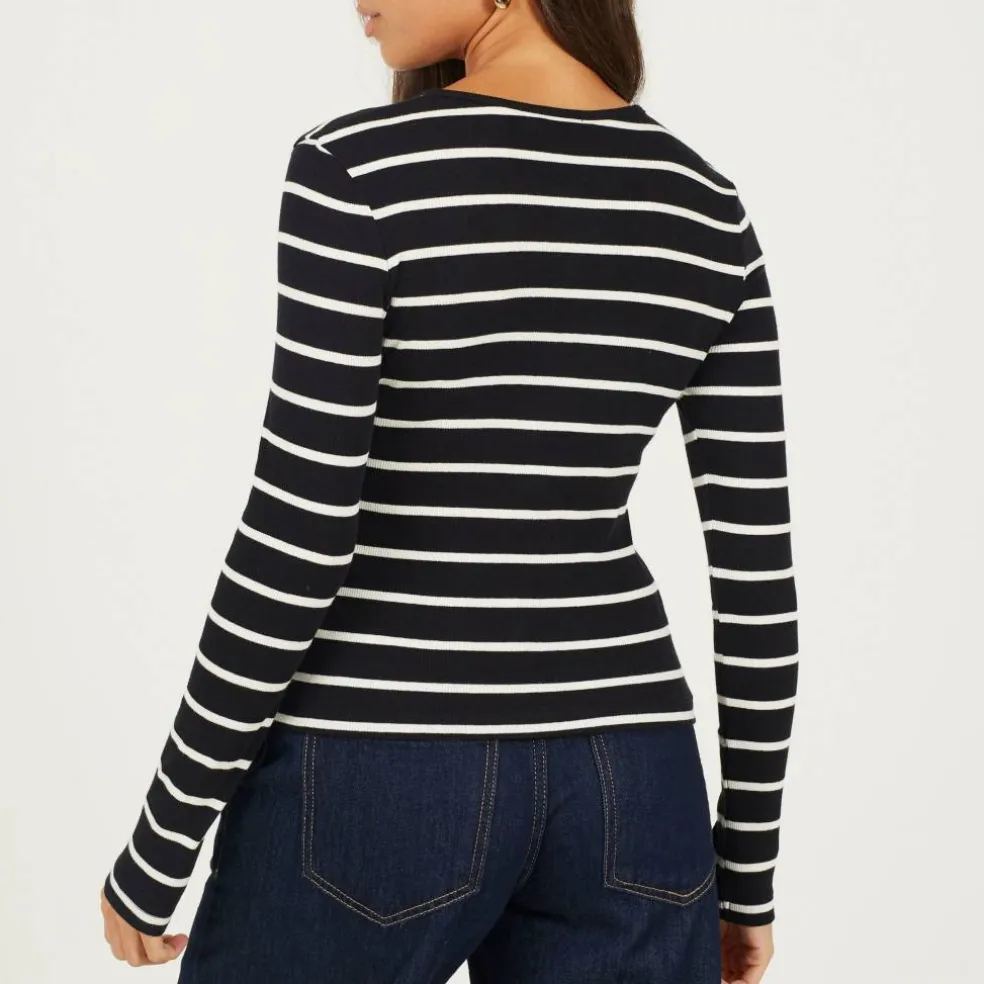 BS Womens Long Sleeve Button Down Striped Jersey Top