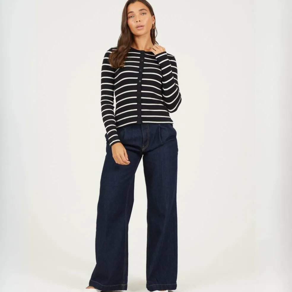 BS Womens Long Sleeve Button Down Striped Jersey Top