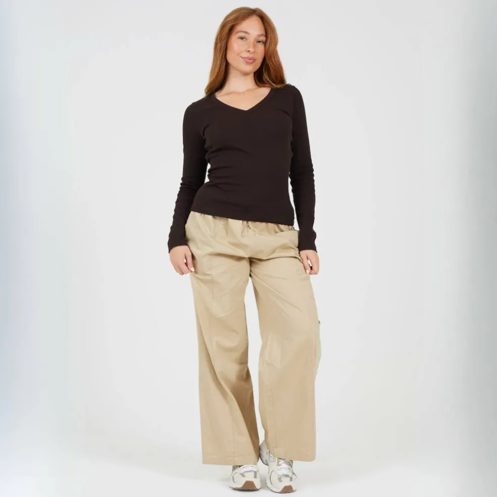 BS Womens Long Sleeve V-Neck Ribbed Top