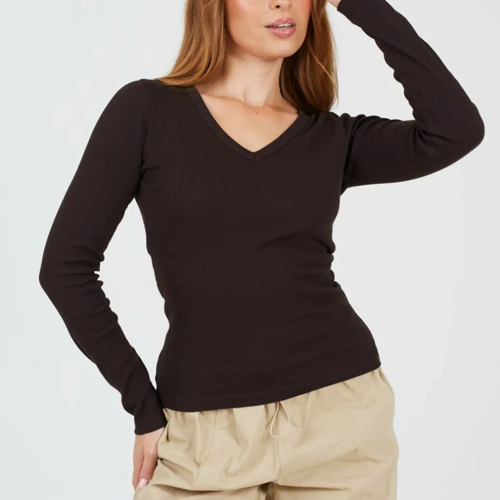BS Womens Long Sleeve V-Neck Ribbed Top