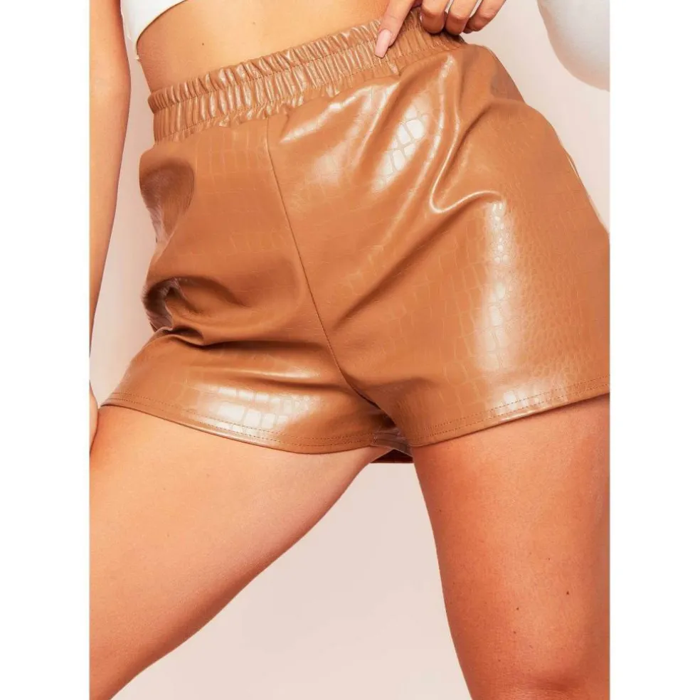Croc Print Vegan Leather Shorts