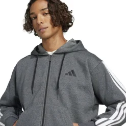 Essentials Fleece 3-Stripes Full-Zip Hoodie Mens