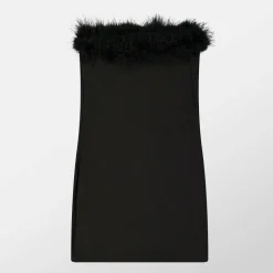 Feather Trim Strapless Mini Dress
