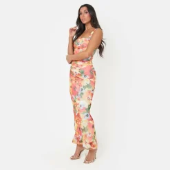 Floral Mesh Maxi Dress