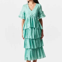 Floral Split Frill Midi Dress