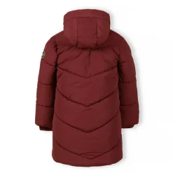 Girls long quilted winter jacket zip press studs burgundy