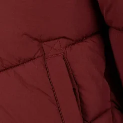 Girls long quilted winter jacket zip press studs burgundy