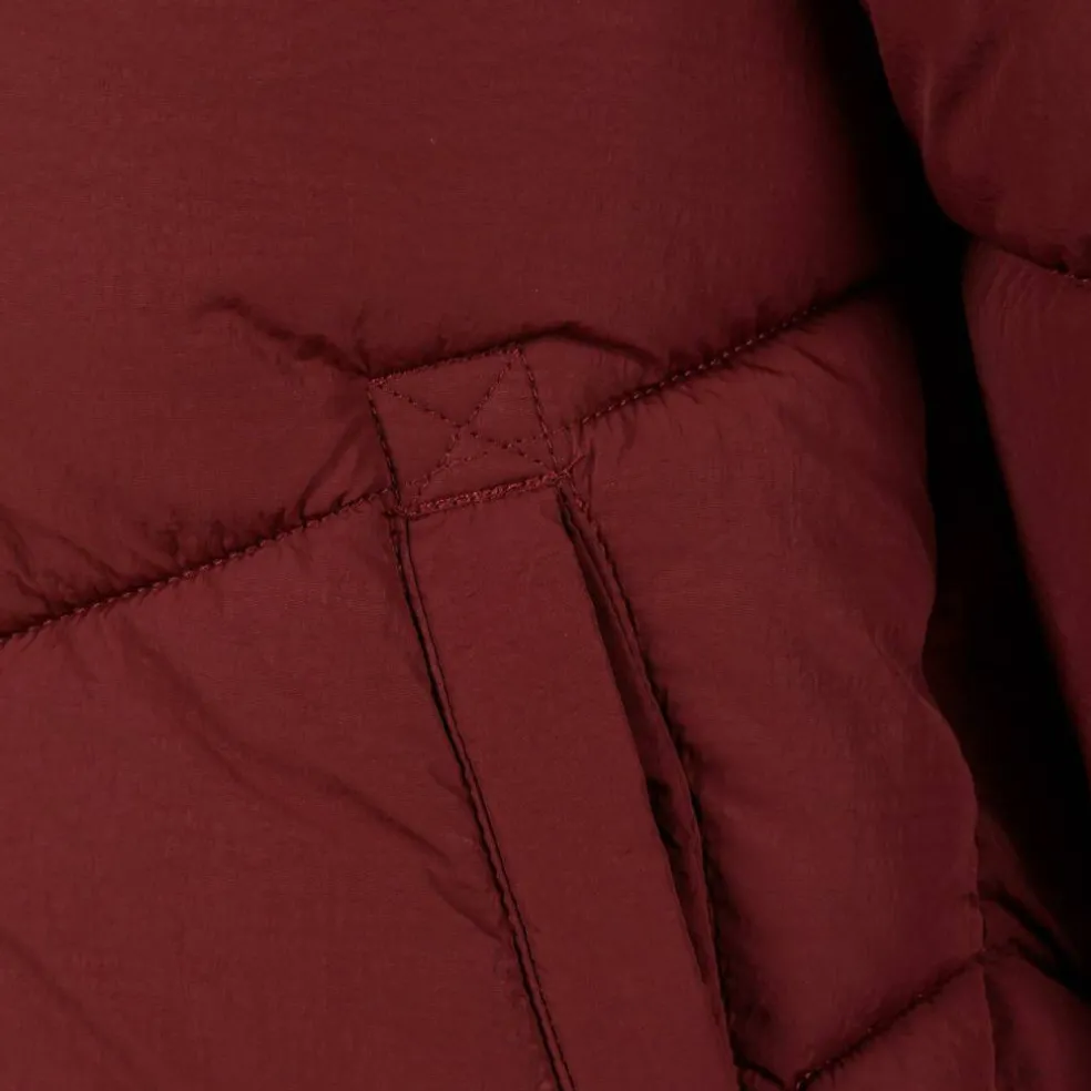 Girls long quilted winter jacket zip press studs burgundy