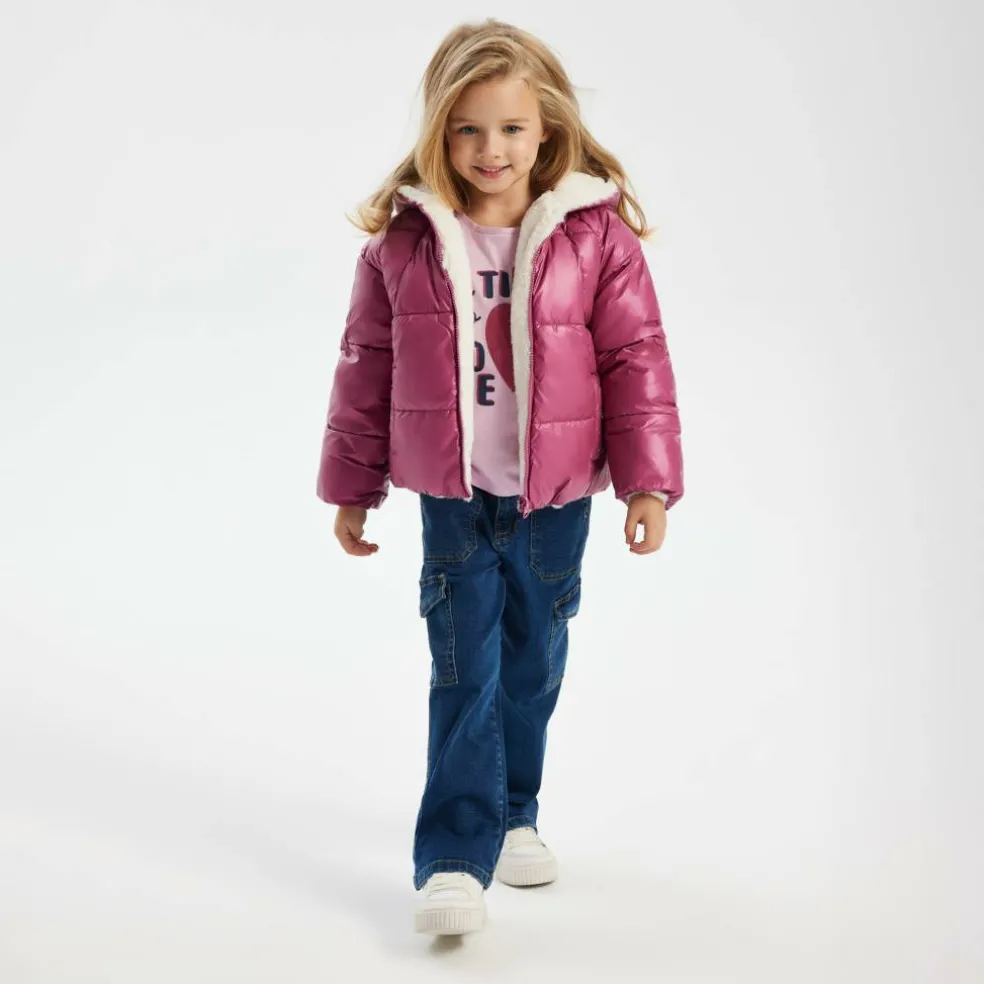 Girls padded reversible jacket metallic purple