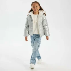 Girls padded reversible jacket metallic purple