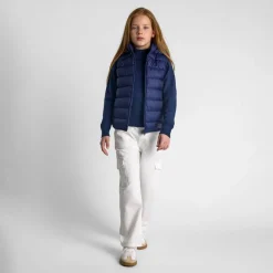 Girls quilted gilet full zip detachable hood navy