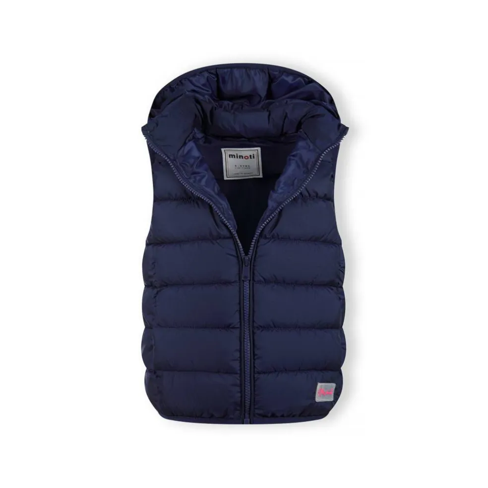 Girls quilted gilet full zip detachable hood navy