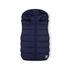 Girls quilted gilet full zip detachable hood navy