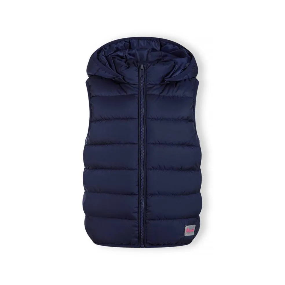 Girls quilted gilet full zip detachable hood navy