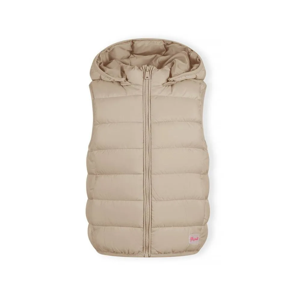 Girls quilted gilet removable hood beige