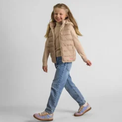 Girls quilted gilet removable hood beige