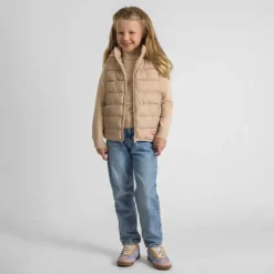 Girls quilted gilet removable hood beige