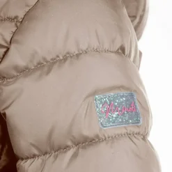 Girls quilted jacket with zip removable hood beige