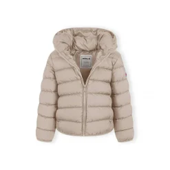 Girls quilted jacket with zip removable hood beige