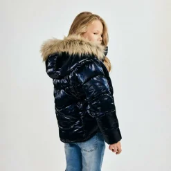 Girls winter jacket metallic finish navy