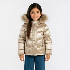 Girls winter jacket metallic finish beige