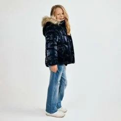 Girls winter jacket metallic finish navy