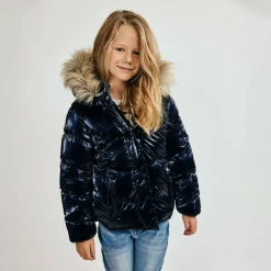 Girls winter jacket metallic finish navy