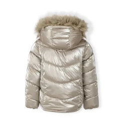 Girls winter jacket metallic finish beige
