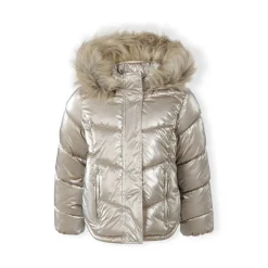 Girls winter jacket metallic finish beige